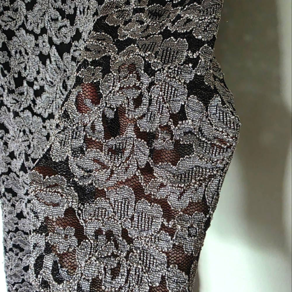 Jessica Howard Blackand Silver Lace Shift Dress‎ 3/4 Sheer Sleeve Sz 4P - Picture 6 of 8